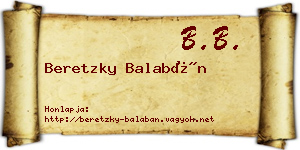 Beretzky Balabán névjegykártya